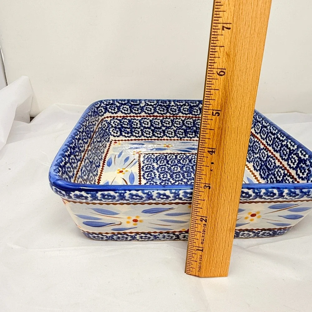 Temp-tations Old World 1.5 QT Square Baker Blue Floral Ceramic Ovenware by Tara